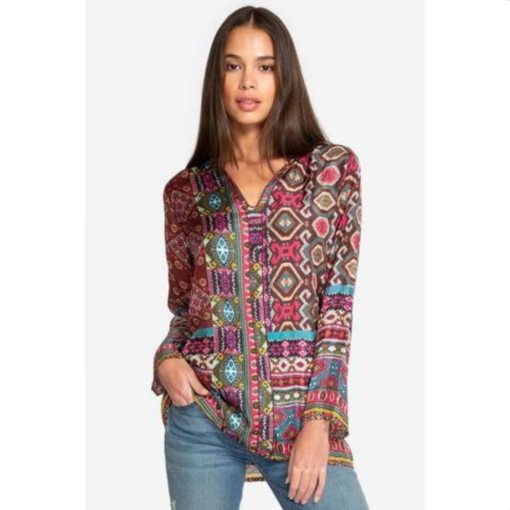 Johnny Was Emilia 100% Silk Printed Blouse NEW